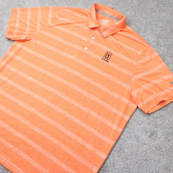Puma Pounce Stripe Polo Cresting Shirt Mens 2XL XXL Orange TPC Scottsdale Logo - Picture 3 of 16
